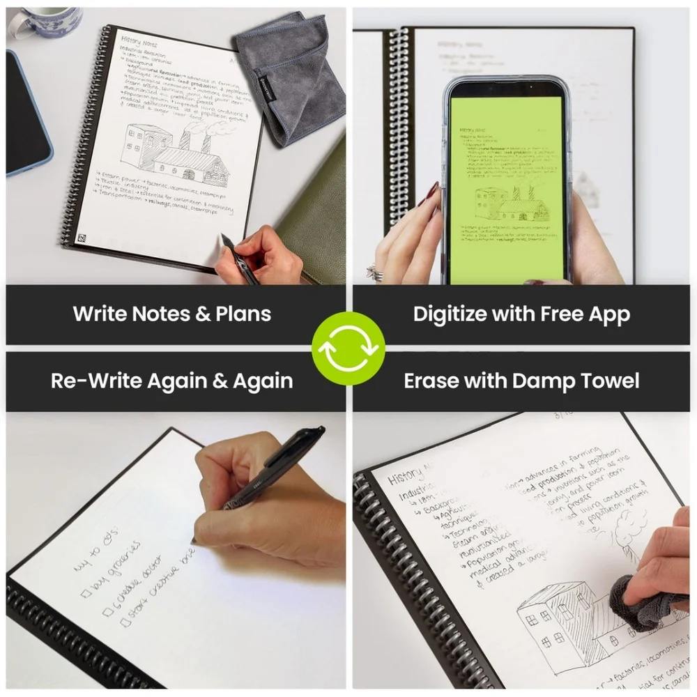 Rocketbook Note Smart Reusable Spiral Notebook, Dot-Grid and Lined, 5